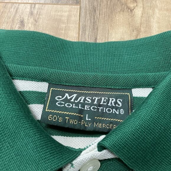 Masters Collection Golf Polo Shirt Men's Large 60s Two Ply Green White Striped - Picture 9 of 11